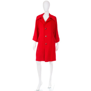1980s Vintage Red Cashmere Coat w/ Large lapels