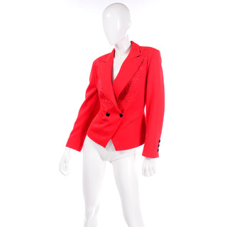 Vintage Escada Red Blazer With Applique Embroidery Detail Appears new