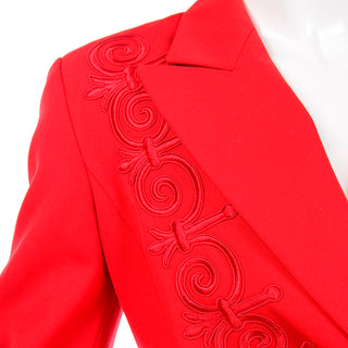 Vintage Escada Red Blazer With Applique Embroidery Detail w pockets