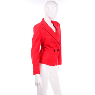 Unworn Vintage Escada Red Blazer With Applique Embroidery Detail