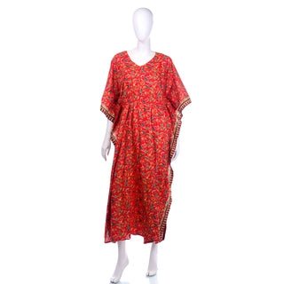 Vintage Red Batik Style Print Singapore Caftan Dress
