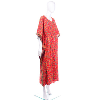 Vintage Red Batik Style Print Singapore Collection Dress Caftan
