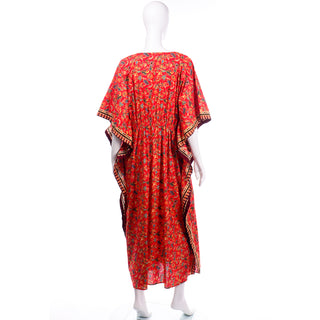 Vintage Red Batik Style Print Singapore Caftan 1970s