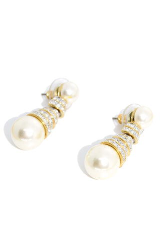 Vintage Pearl drop Rhinestone necklace and earrings Demi Parure