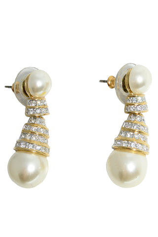 Vintage Pearl drop Rhinestone necklace and pierced earrings