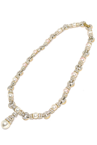 Vintage Rhinestone Pearl link Necklace and Earrings
