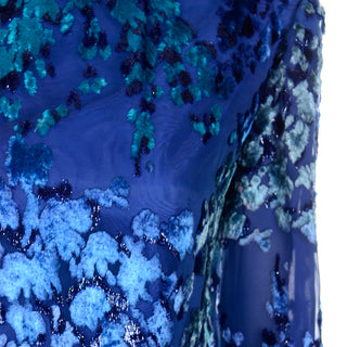 Vintage Richilene Blue Burnout Velvet & Satin Evening Dress gown