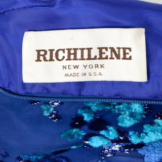 Vintage Richilene Blue Burnout Velvet & Satin Evening Dress made in USA