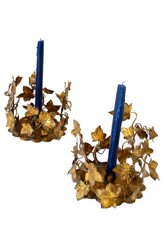 Italian vintage gold leaf candle holders