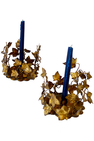 Vintage Gold Leaf Candle Holders Leaves