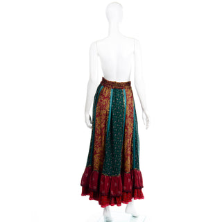 1980s Vintage Russian Multi Pattern Strapless Dress or Maxi Skirt ruffled
