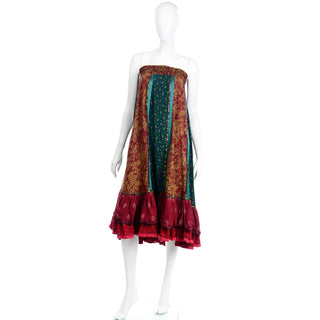 1980s Vintage Russian Multi Pattern Strapless Dress or Maxi Skirt mixed fabrics