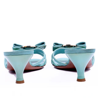 1990s Salvatore Ferragamo Turquoise Blue Bow Sandals size 7