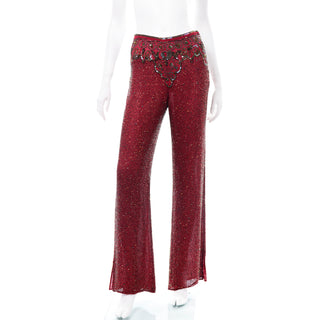 Vintage Burgundy Red Beaded Pants Top Holiday Outfit Trousers