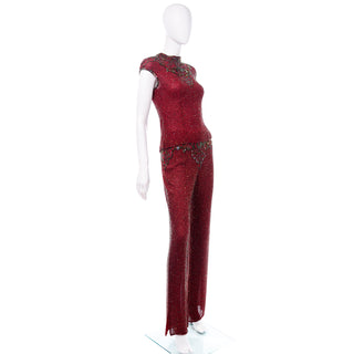 Evening Dress Alternative Vintage Burgundy Red Beaded Pants Top Holiday Outfit