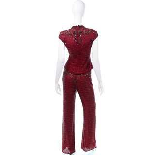 Vintage Burgundy Red Beaded Pants Top Holiday Outfit dress alternative