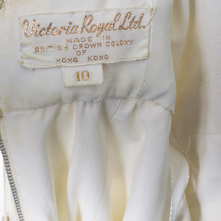 Victoria Royal Beaded Ivory Silk Chiffon Evening Gown Dress And Coat White Mink Cuffs - Dressing Vintage
