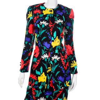 1990s David Hayes Colorful Silk Floral Jacket & Skirt Suit size 8