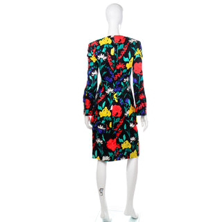 1990s David Hayes Colorful Silk Floral Jacket & Skirt Suit bright