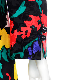 1990s David Hayes Colorful Silk Floral Jacket & Skirt Suit sz 8 M