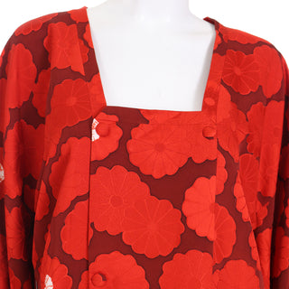 1960s Japanese Vintage Red Floral Silk Michiyuki Haori Jacket Made in Japan