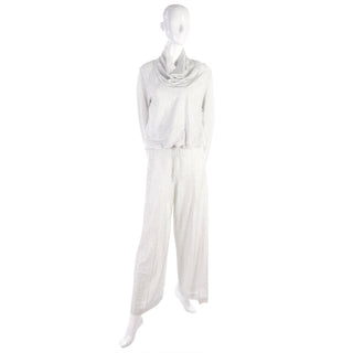 1970s Silver Lurex Sparkle Evening Pants & Top Outfit S/M