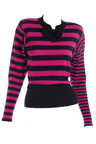 1980s Sonia Rykiel Black & Magenta Pink Striped Wool Sweater