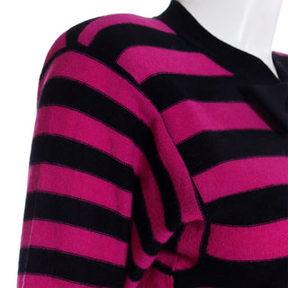 Rare 1980s Sonia Rykiel Black & Magenta Pink Striped Wool Vintage Sweater