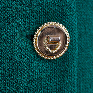 Green Santana Knit St John Blazer Jacket w Tiger Brooch Door Knocker Buttons