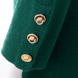 Green Santana Knit St John Blazer Jacket w Tiger Brooch Vintage 80s by Marie Grey