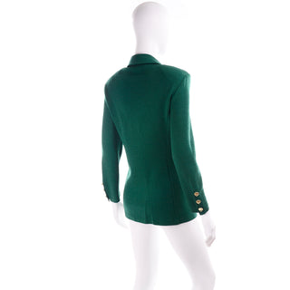80s Vintage Green Santana Knit St John Blazer Jacket w Tiger Brooch
