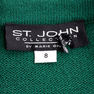 Size 8 Vintage Green Santana Knit St John Blazer Jacket w Tiger Brooch