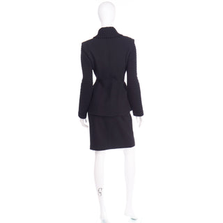 2 Piece Thierry Mugler Black Ribbed Vintage Skirt and jacket Suit