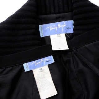 2 Piece Thierry Mugler Black Ribbed Vintage Skirt and Blazer Suit Paris