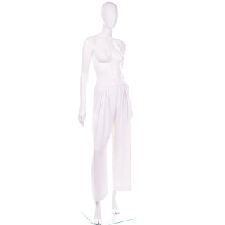 Thierry Mugler Vintage Pants White HIgh Waist Wide Leg Pleated Trousers 1980s