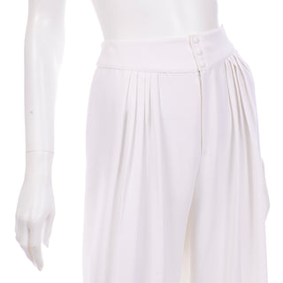 Thierry Mugler Vintage Pants White HIgh Waist Wide Leg Pleated Trousers zip front w pockets