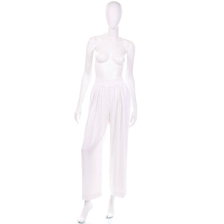 Thierry Mugler Vintage Pants White HIgh Waist Wide Leg Pleated Trousers size 6