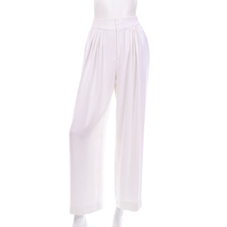 Thierry Mugler Vintage Pants White HIgh Waist Wide Leg Pleated Trousers Unique