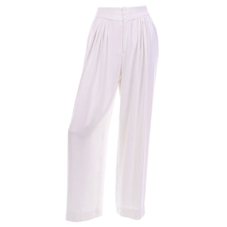 Thierry Mugler Vintage Pants White HIgh Waist Wide Leg Pleated Trousers pants