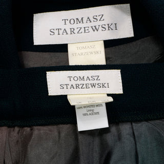 Tomasz Starzewski Vintage Green Skirt Suit With Fox Fur Cuffs England