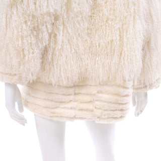 1980s Ivory Cream Tibetan Lamb Fur Coat w/ Rabbit Fur Trim