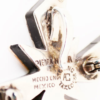Tono Signed Taxco Modernist Mid Century Sterling Silver Cross Pendant Piedra Negra 925