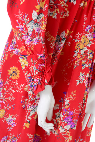 Emanuel Ungaro vintage Red High Neck Dress Floral Colorful Print