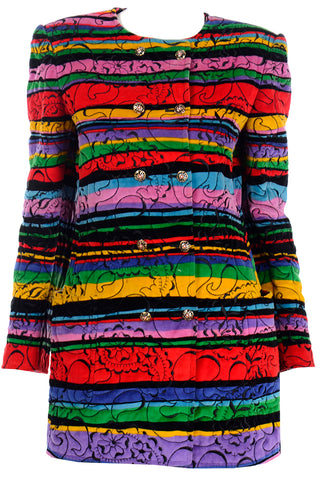 1990s Emanuel Ungaro Parallele Colorful Quilted Floral Velvet Jacket