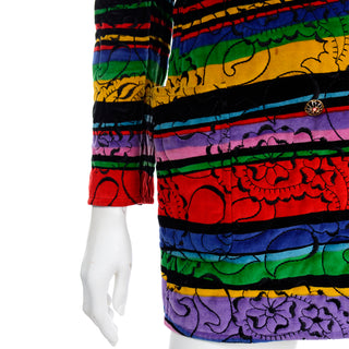 1990s Emanuel Ungaro Parallele Colorful Quilted Floral Velvet Vintage Jacket 
