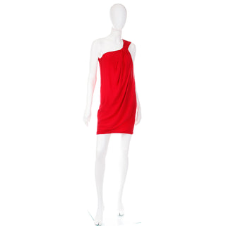 1990s Emanuel Ungaro Parallele Red Silk One Shoulder Dress