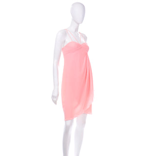 Emanuel Ungaro Vintage Pink Silk Chiffon Dress  Asymmetrical hemline