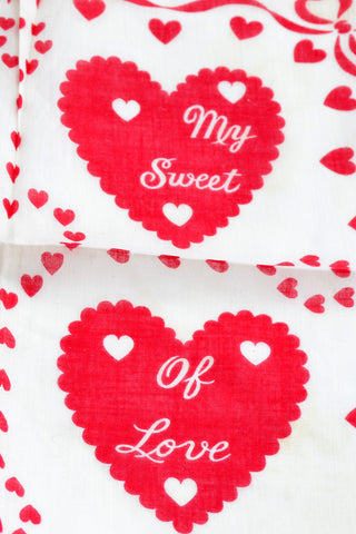 Collectible Vintage Valentines Day Handkerchief Red Hearts - Dressing Vintage
