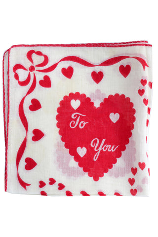 Collectible Vintage Valentines Day Handkerchief Red Hearts - Dressing Vintage