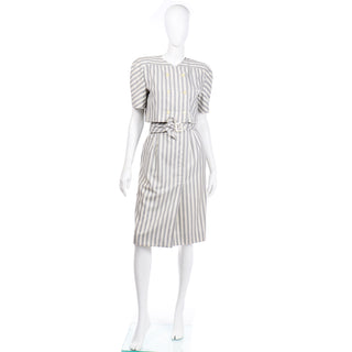 Grey Striped Vintage Valentino Dress and Jacket with belt